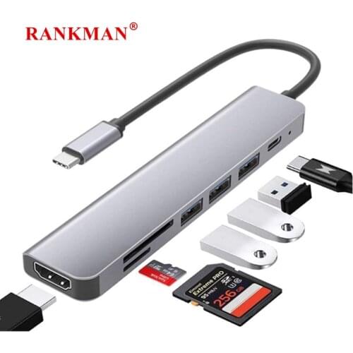 Rankman Type C to HDMI 4K USB C 3.0 SD TF Card Reader Adapter for MacBook iPad pro Samsung S8 Dex Xiaomi 10 Projector TV Monitor