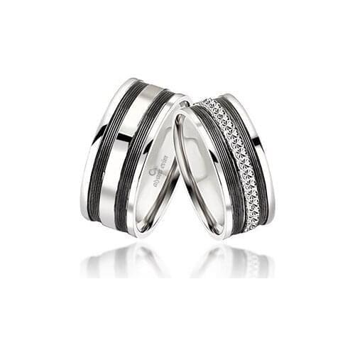 Black Stripe 925 Sterling Silver Wedding Rings Couple Rings