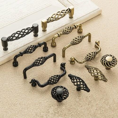 Vintage Bronze Black Cabinet Handles Hollow Out Birdcage Handles Drawer Knobs Cupboard Door Pulls Furniture Hardware