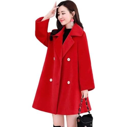 High-quality Women Woolen Coats New Autumn Winter Jacket Solid Double-breasted Wool Coat Large size With Belt Women Clothes Y188