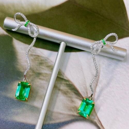 LR Jewelry Solid 18K Gold Nature Green Emerald 2.68ct Gemstones Diamonds Female Drop Earrings for Women Fine Earrings