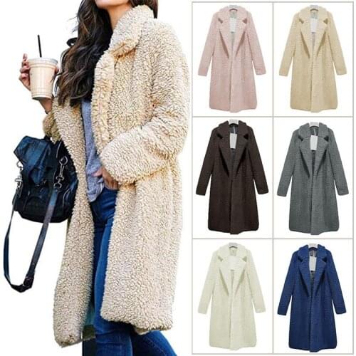 Womens Cardigan Coats Faux Fur Thicken Fluffy Teddy Jacket Autumn Winter Plush Oversize Long Overcoat Casual Outwear Plus Size