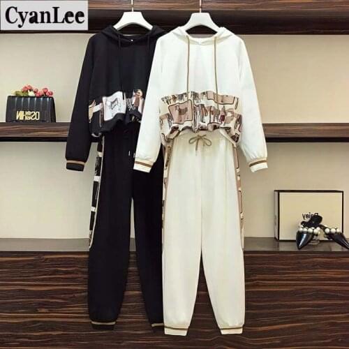 Cyanlee Plus Size Tracksuit Women Autumn 2020 Long Sleeve Hoodies And Loose Casual Elastic Waist Pants Cotton Two Piece Clothes