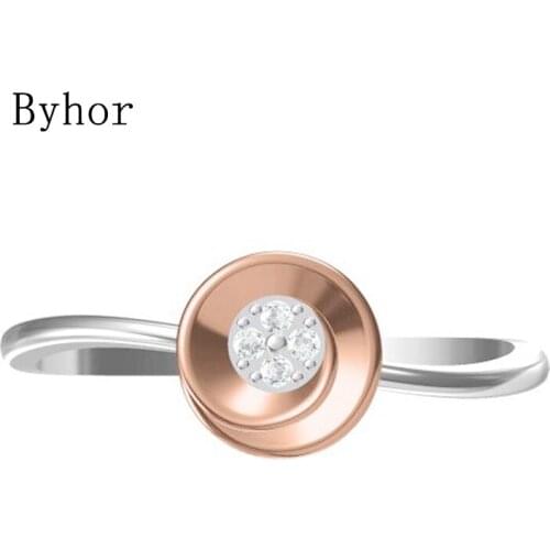 Byhor Solid 14K White+Rose Gold 0.032ct H/SI Natural Diamonds ring Women Fine Jewelry Trendy Engagement Wedding Band Round Ring