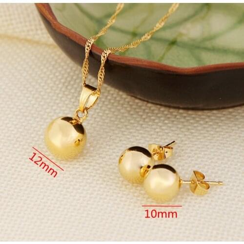 Bangrui 12mm Ball Pendant Necklace 10mm Ball Earrings Jewelry Fine Gold Women Party Jewelry Best Gifts joias ouro mujer