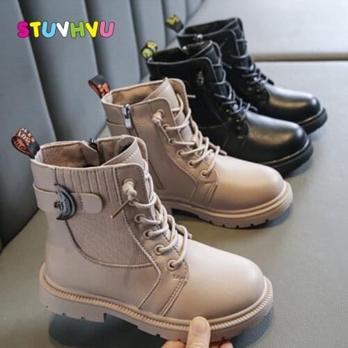Winter Boots for Children Casual Shoes Plus Velvet Thick Warm Boys Boots Girls Shoes Leather Zipper Fashion Kids Martin Boots