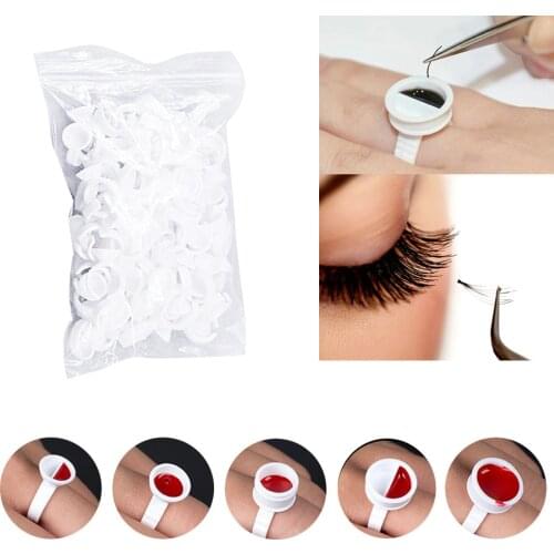 100Pcs Disposable Eyelash Extension Glue Rings Tattoo Pigment Holder Ring with Grid Eyelashes Extension Adhesive Glue Holder