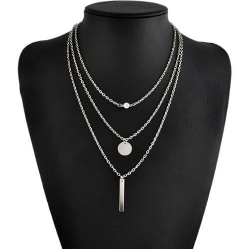 2021 New Fashion European Gold Silver Plated Women Jewelry Collar Multi Layers Bar Coin Necklace Clavicle Chains