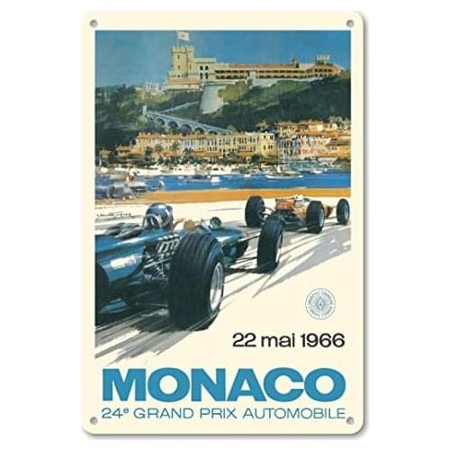 24th Monaco Car Racing Grand Prix - Circuit de Monaco, Monte Carlo - Car Racing Poster by Michael Turner c.1966 Metal Tin Sign