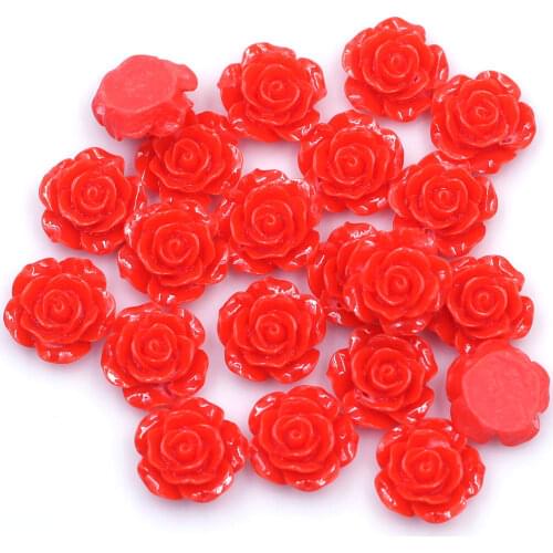 25Pcs Spacer Beads Cabochons Cameo Ear Ring Base Setting Rose Flower Flatback Resin Scrapbooking Red Jewelry DIY Finding 16x7mm