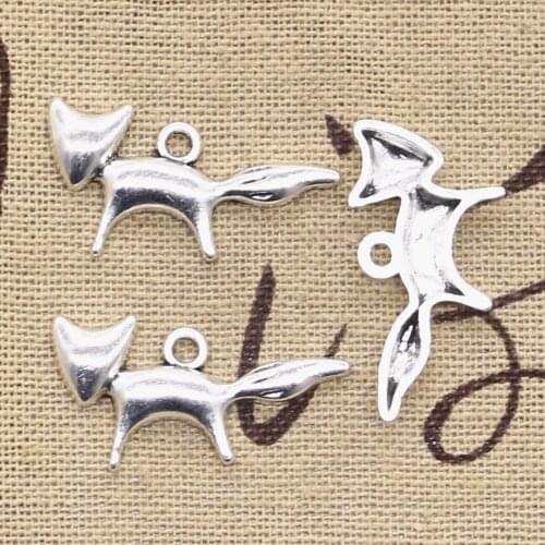 30pcs Charms Lovely Fox 15x28mm Antique Silver Color Pendants DIY Necklace Crafts Making Findings Handmade Tibetan Jewelry