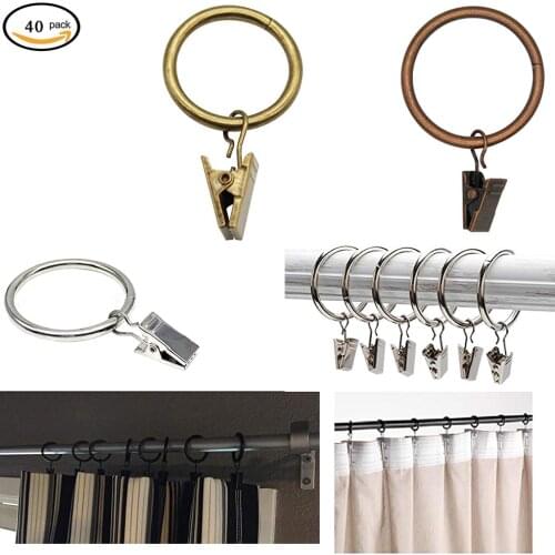 40Pcs Bronze Copper Curtain Clips Strong Metal Decorative Drapery window Curtain Ring with Clip Rustproof Vintage 1.5Inch Diamet