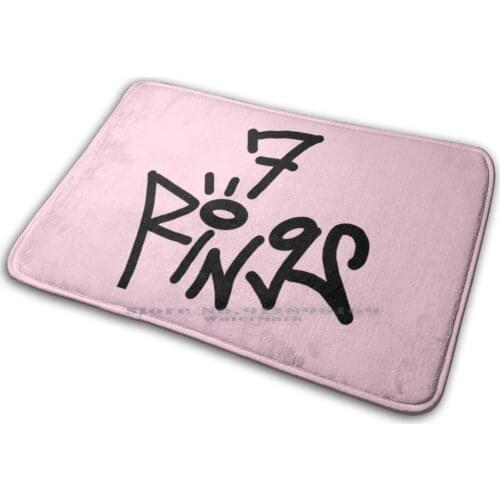 7 Rings | Black Logo Mat Rug Carpet Anti-Slip Bedroom Entrance Door Mat Thank U Next Tun Thank U Next Album Lyrics 7 Rings