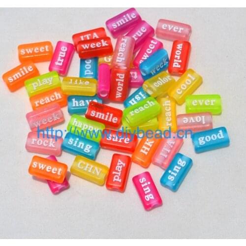 100pcs DIY Fashion Jewelry Accessory Bracelet Department Words Transparent Acrylic Beads 15*7MM Rectangle Mix Color Letter Beads