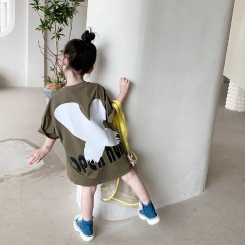 Kids Clothing Summer New Childrens Girl Korean Style Fashion Long T-shirts Letter Print Cotton T Shirt For Boy Baby Tee Shirts