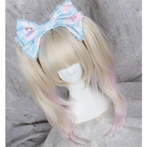 Girls Cosplay Lolita Long Wigs Golden Sweet Princess Horsetail Curly Hair
