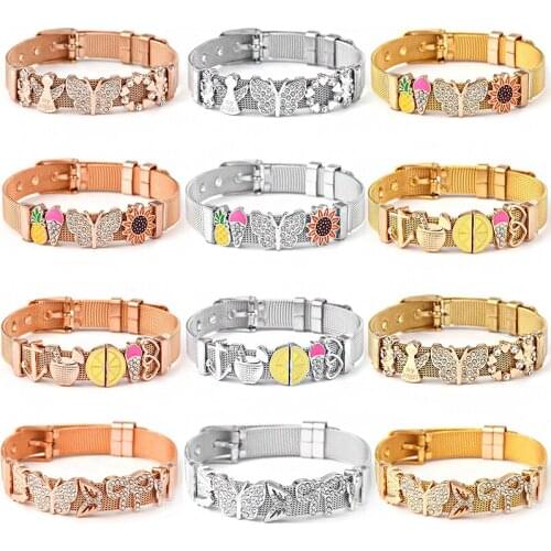 European And American Charm MyAnegel Stainless Steel Strap Bracelet Women DIY Butterfly Daisy Flower Exquisite Ladies Bracelet