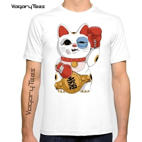 Fortune Boxer Cat Lucky Champion funny anime tshirt men summer new white casual short sleeve unisex streetwear t shirt
