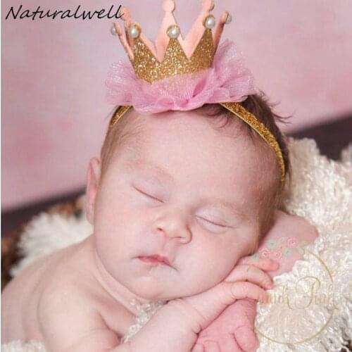 Naturalwell Newborn Crown Headband Gold princess crown Baby Girls Cute Hair Band Infant Kids Hair Accessories Photo Props HB044
