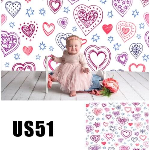HUAYI Photography Backdrop Valentines Day Love Hearts Pattern Photobooth Background Newborns Baby Child Studio Backdrops US-51