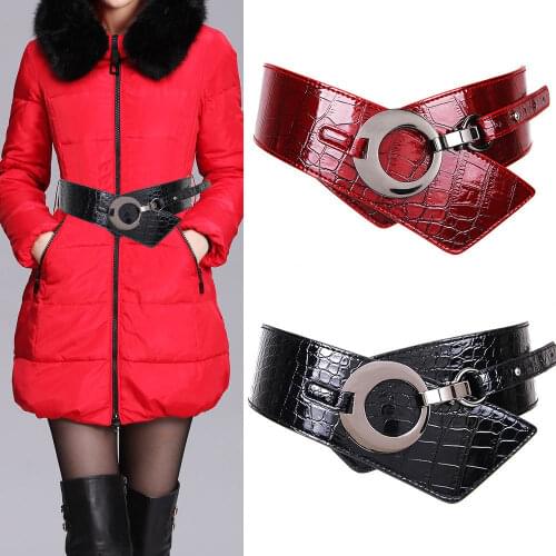 Idopy New Black Real Leather Cummerbunds Female Metal Party WomenS Belts Punk Dress Decoration Lady