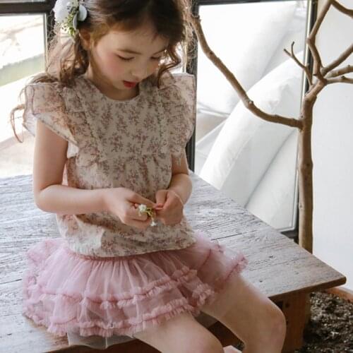 Baby Girl Summer Clothes Floral Ruffles Sleeves Blouses Teenagers Girls Shirts Designer Clothes Tops+Shorts 2Pcs Set