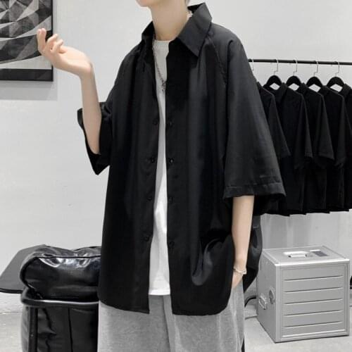 Summer Solid Color Formal Shirt Mens Korean Fashion Loose Business Casual Shirt Mens Harajuku Social Short-sleeved Shirt Men