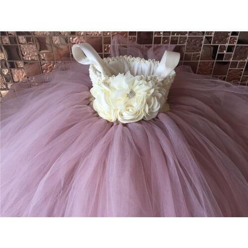 Lovely Girls Dirty Pink Tutu Dress Kids Crochet Flower Dress with Straps and Roses Children Birthday Party Cosplay Costume Dress