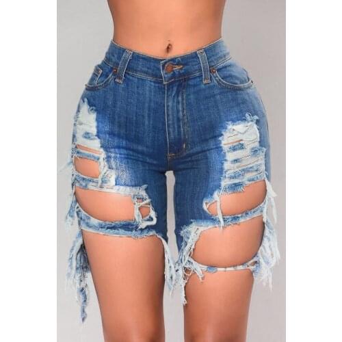 Fashion Irregular Tearing Holes Stretch Women Sexy Denim Shorts High Waist Distressed Biker Shorts
