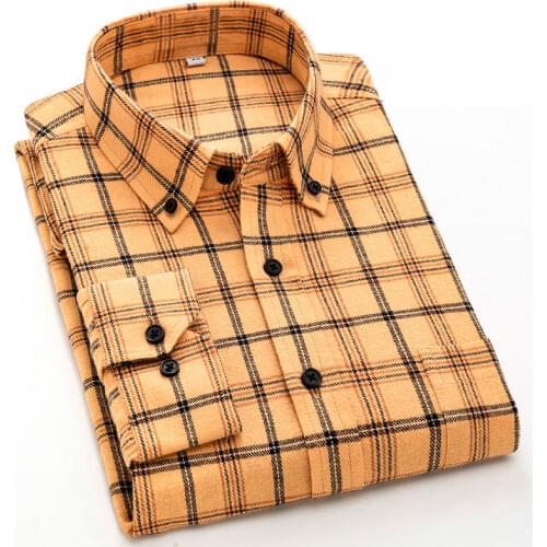 100% Cotton Plaid Mens Shirt Long Sleeve Shirts Male Brushed High Quality Cotton Smart Casual Business Formal Fashion Clothing