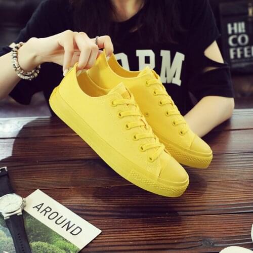 Men Canvas Shoes Mango Yellow Bright Yellow Fashion Sneakers Lace Up 39-44 White Casual Shoes All Match Nice Quality Round Head
