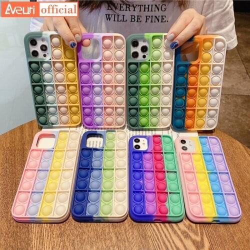 Relive Stress i Phone Case For iPhone 12 Mini 11 Pro Max 7 8 Plus X XR XS Max Fidget Toys Push Bubble Soft Silicone Phone Case