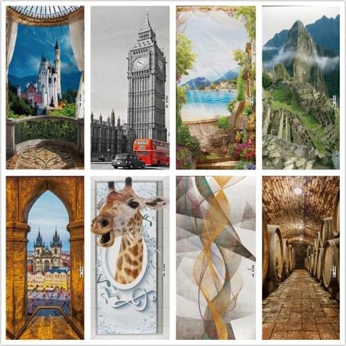3D Landscape Wallpaper Door Sticker Living Room Bedroom Decoration Peel & Stick Vinyl Wallpaper Poster Home Decor Art Wall Decal