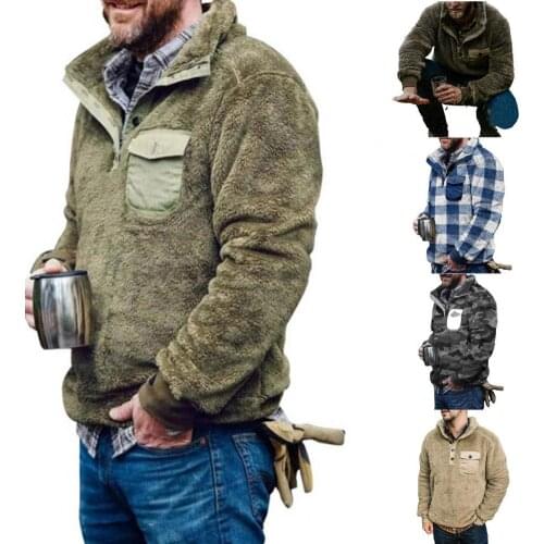 2021 New Turn-down Collar Fluffy Pullover Long Sleeve Autumn Winter Thicken Plush Men Sweatshirt Outerwear