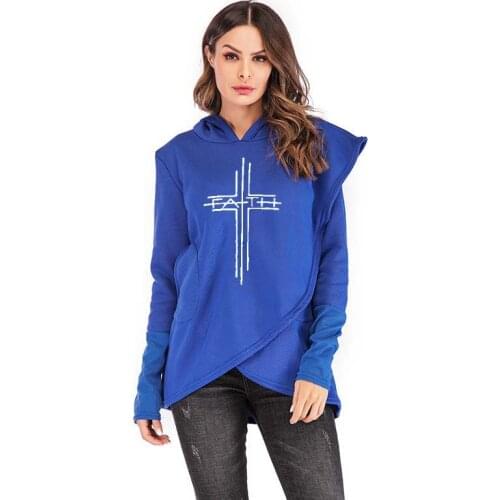 New Autumn Winter Long Sleeve Pullover Hoodies Sweatshirts Women Clothes Cross Faith Print Tops Hoodie Oversized Warm Sweatshirt