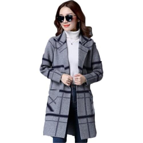 New Winter Women Large Size Woolen Coat Casual Plaid Woolen coat female Turn down Coallar Long Sleeve wool coat Cardigan D892