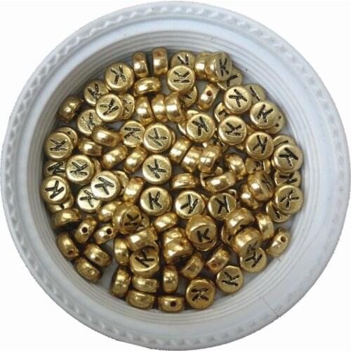 Wholesale 3600PCS/lot Flat Round Coin Shape 4*7MM Letters Beads Black Single Letter K printing Acrylic Alphabet letter Beads