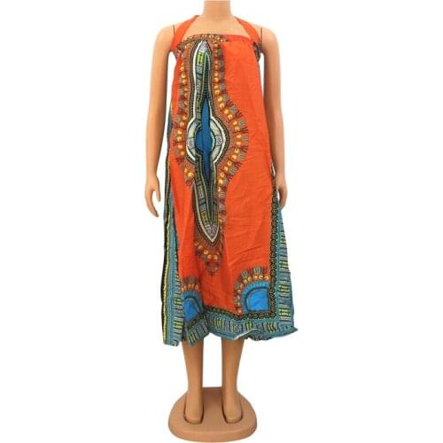 Orange Color African Dashiki Printed Elastic Waist Sashes Indie Folk Long Women Skirt for African