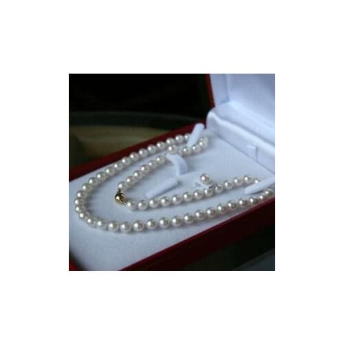 6-7MM White Akoya Cultured Pearl Necklace 18" + Earring Set Colar perle collier et boucle d'oreille ensemble