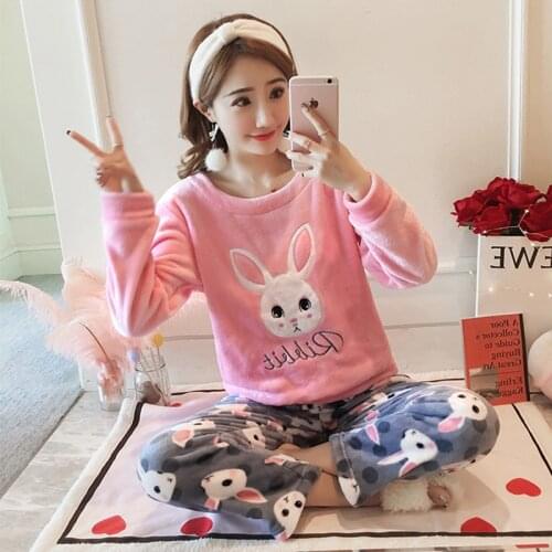 JULYS SONG Cartoon Flannel Women Pajama Sets Autumn Winter Pajamas Cute Animal Female Homewear Thick Warm Women Sleepwear