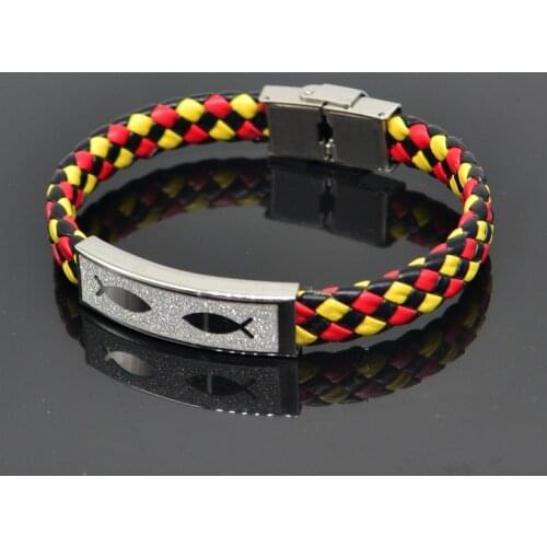 Double Fish Stainless Steel Clasps Bracelets Leather Weave Wristbands Fashion Jewelry