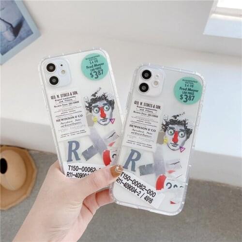 Creative Custom Label Design Transparent Phone Cases for iPhone 12 Fashion Cute Soft Covers for iPhone 11/7/8/X/XR/XS Shells
