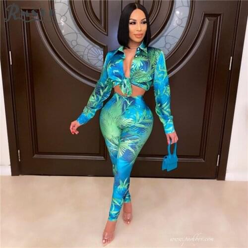 RMSFE 2021 Autumn And Winter Hot Style Ladies Long Sleeve Printed Tie-Dye Suit Shirt Two-Piece Set