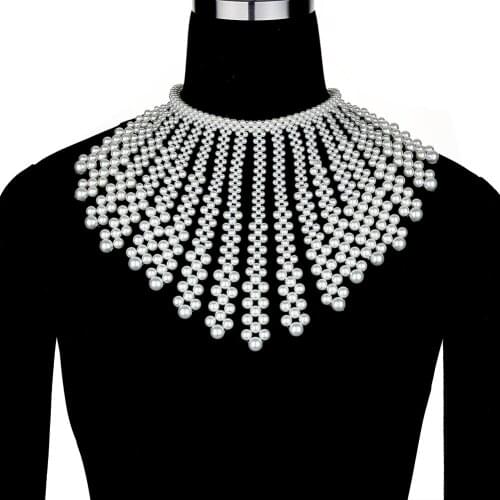 Luxury Banquet Womens Masquerade ABS Pearl Tassel Necklace Collar Long Chain Shoulder Chain Shawl Wedding Dress Accessories