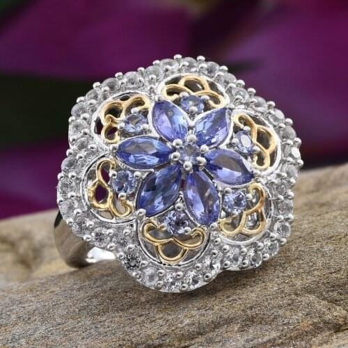 Luxury 2 Tone Gold Color Women Jewelry Purple Zircon Bridal Rings for Wedding Engagement Ring Set Gifts