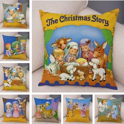 Merry Christmas Story Cushion Cover for Sofa Home Children room Decor Cute Cartoon Fairy Tale Pillowcase Soft Plush Pillow Case
