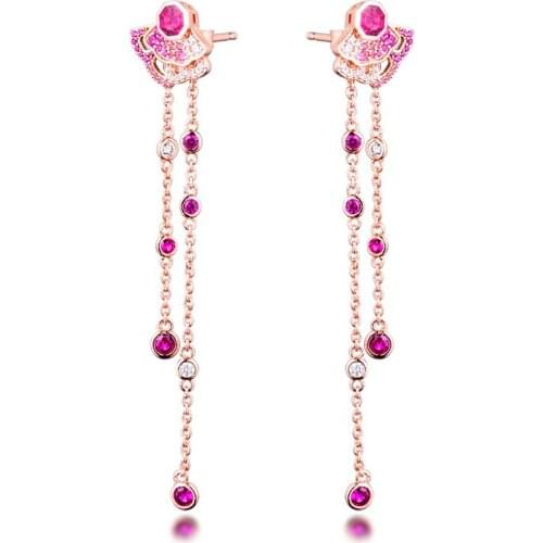 Pink Fan Dangle Earrings 100% 925 Sterling-Silver-Jewelry Free Shipping