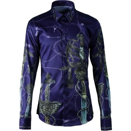 New arrival Square Collar fashion Men Printing Casual Shirts long sleeve Mens high quality tide plus size M L XL XXL 3XL 4XL