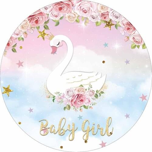 Cute Swan Sequin Round Backdrop Pastel Flowers Baby Shower Circle Background Girl Glitter Photobooth Wallpaper Banner