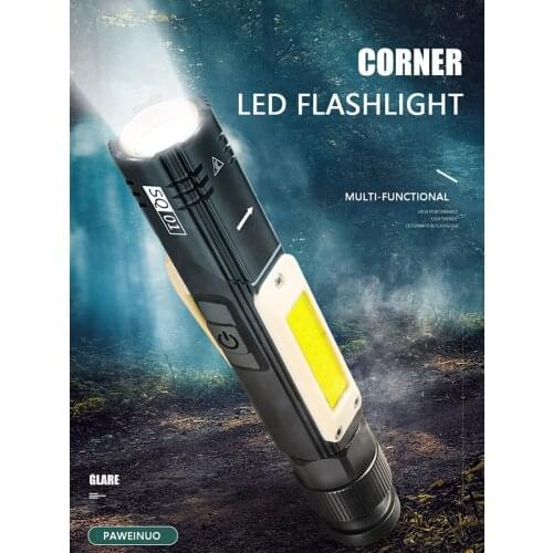 Led flashlight working light usb charge build-in battery torch garage tool car repair lamp camping hand light with magnet clip